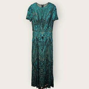 Women's Short Sleeves Sequins Mermaid Evening Dress Formal Party Prom Gowns SZ 1